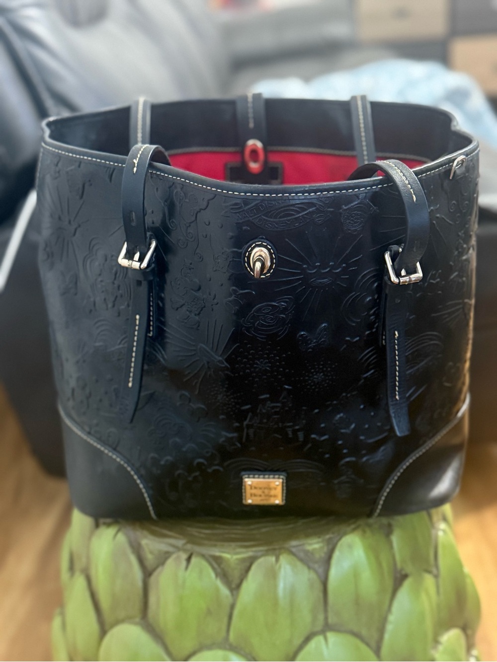 Disney Dooney and Bourke Large Black Leather Sketchbook Tote